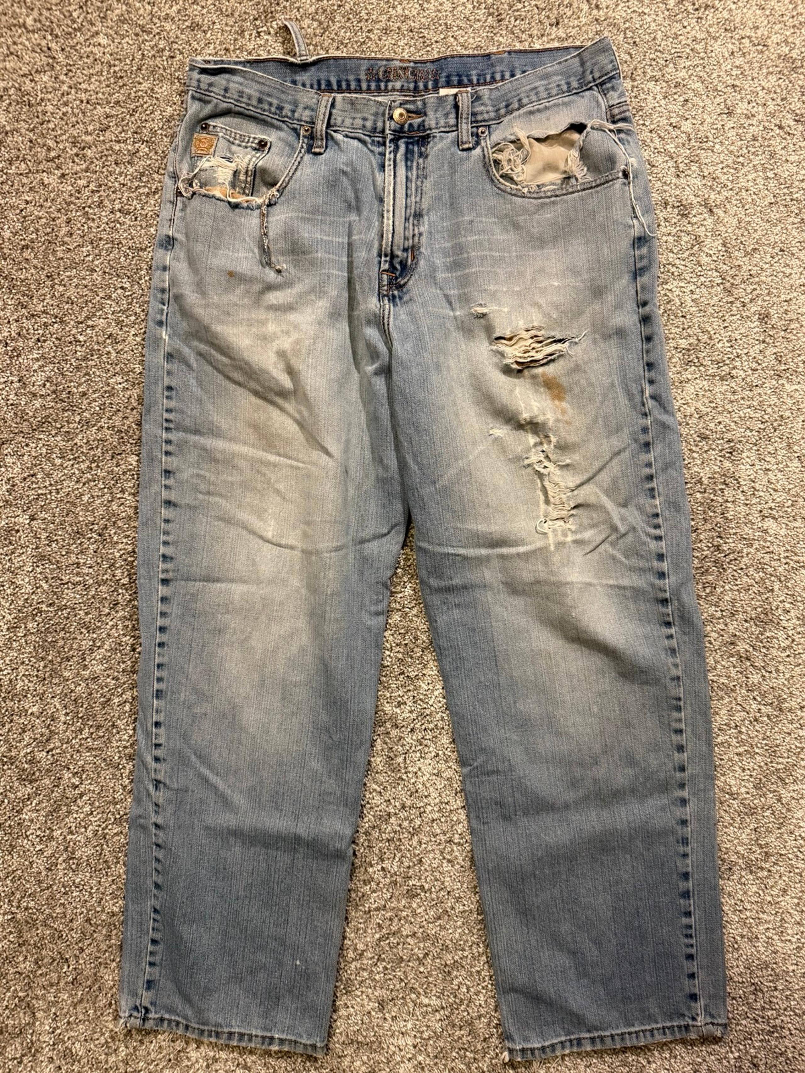Cinch Jeans Mens 36x30 Blue Regular Straight Western Thrashed Light Wash Denim *