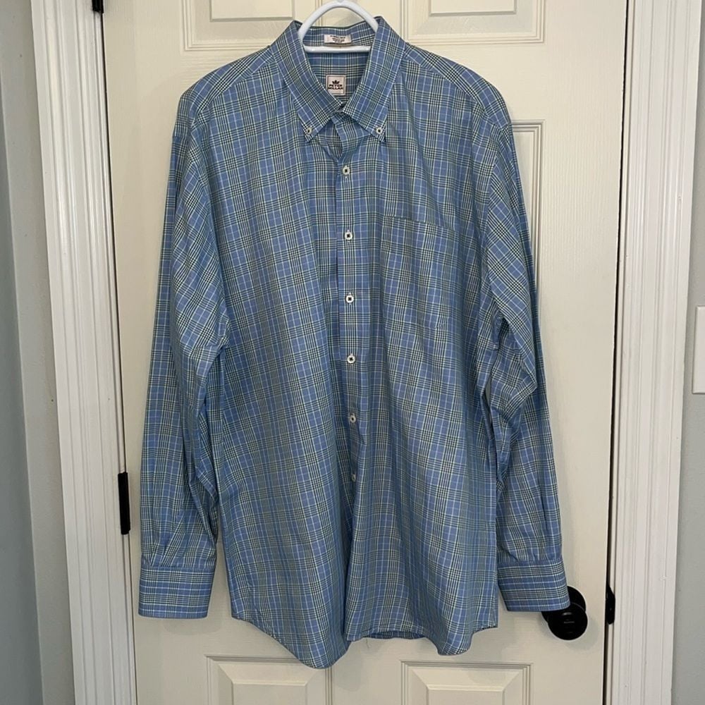 Peter Millar Long Sleeve Blue Green Plaid Button Down Shirt Sz Extra Large