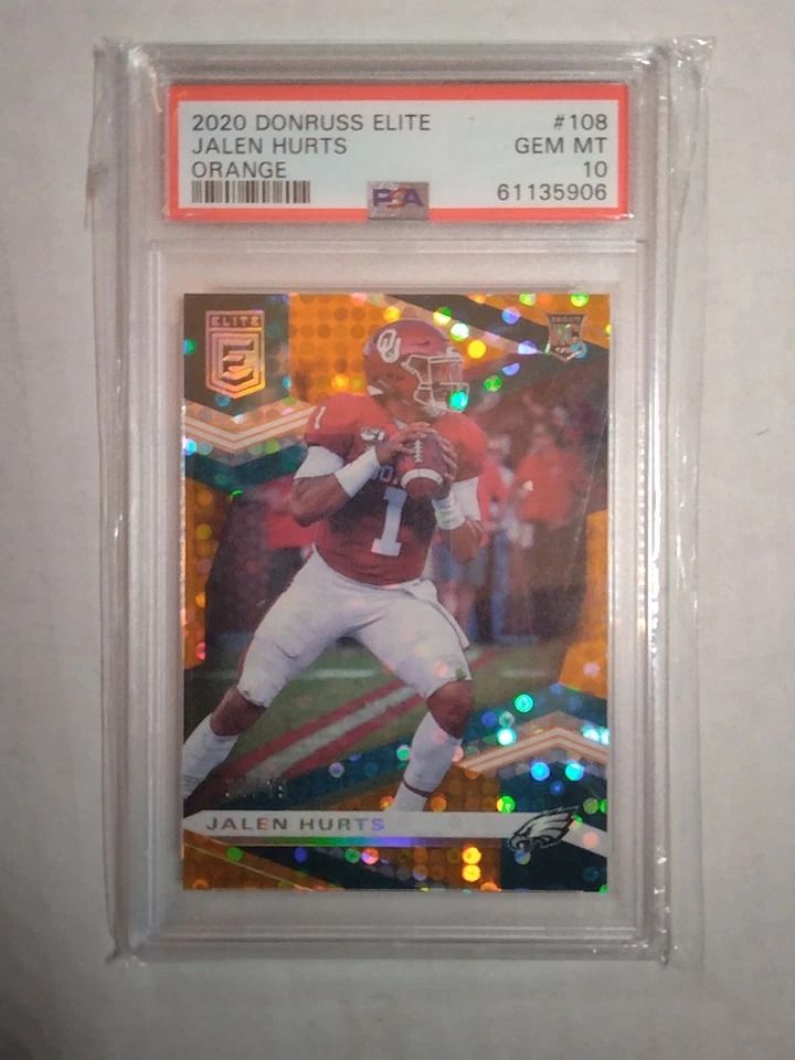 2020 PANINI DONRUSS ELITE JALEN HURTS ROOKIE RC #108 ORANGE SP #D 34/49 PSA 10