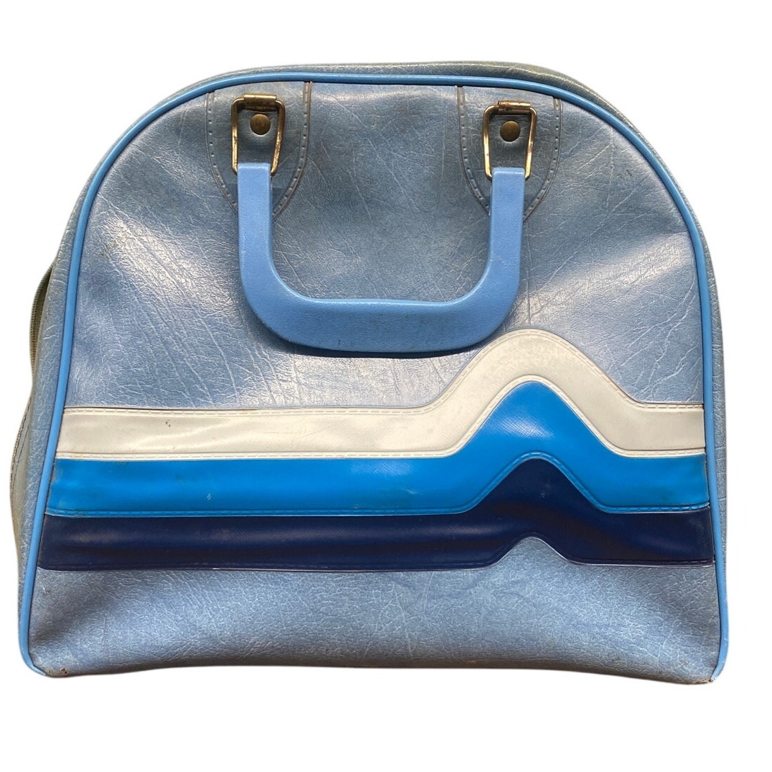 Vintage 70s Retro Blue Striped Groovy Bowling Bag
