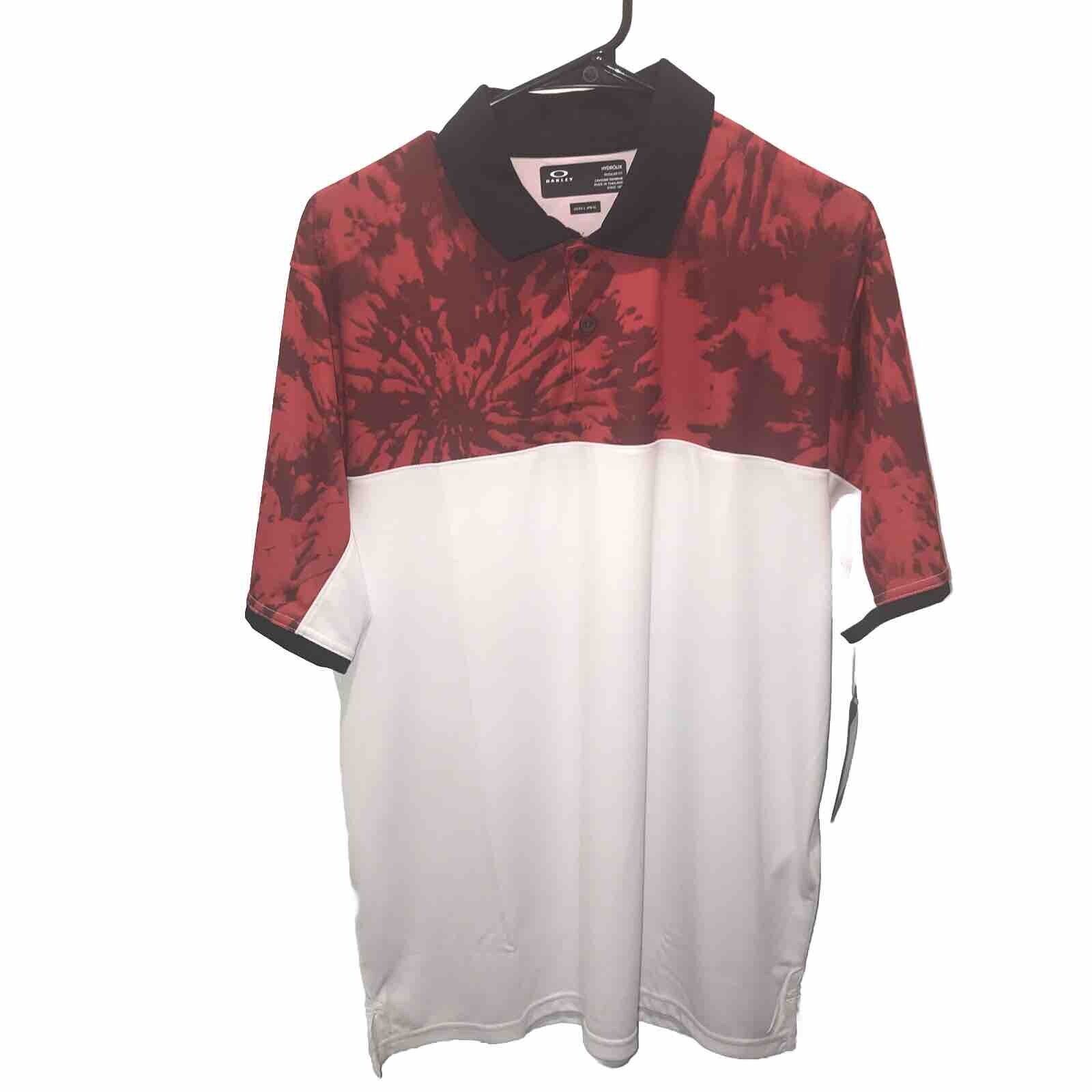 Oakley Mountain Dye Colorblock Golf Polo T Shirt Mens Size XL White Red 65