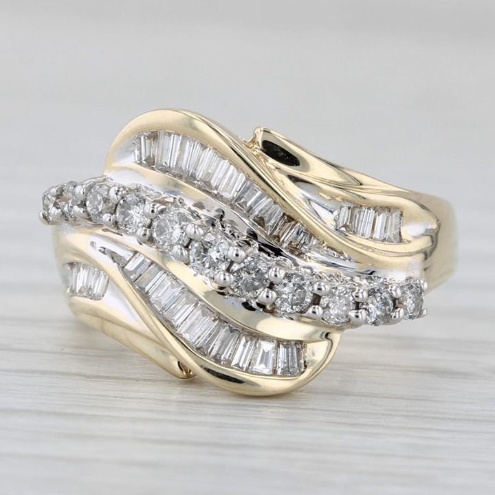 0.79ctw Diamond Cluster Bypass Ring 14k Yellow White Gold Size 7.25
