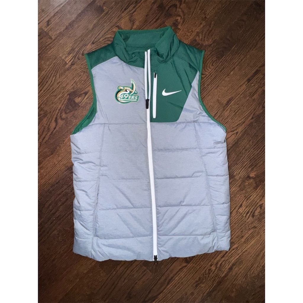 Nike Charlotte UNC 49ers Puffer Vest Men's Small Green Gray Full-Zip Casual