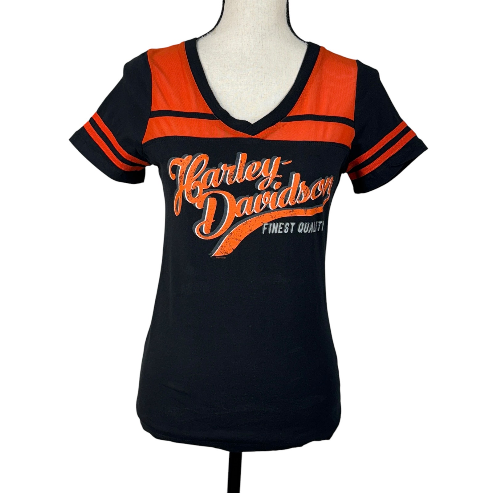 Harley Davidson Medium T-Shirt Top Short Sleeve Mesh V-Neck New Orleans LA Black