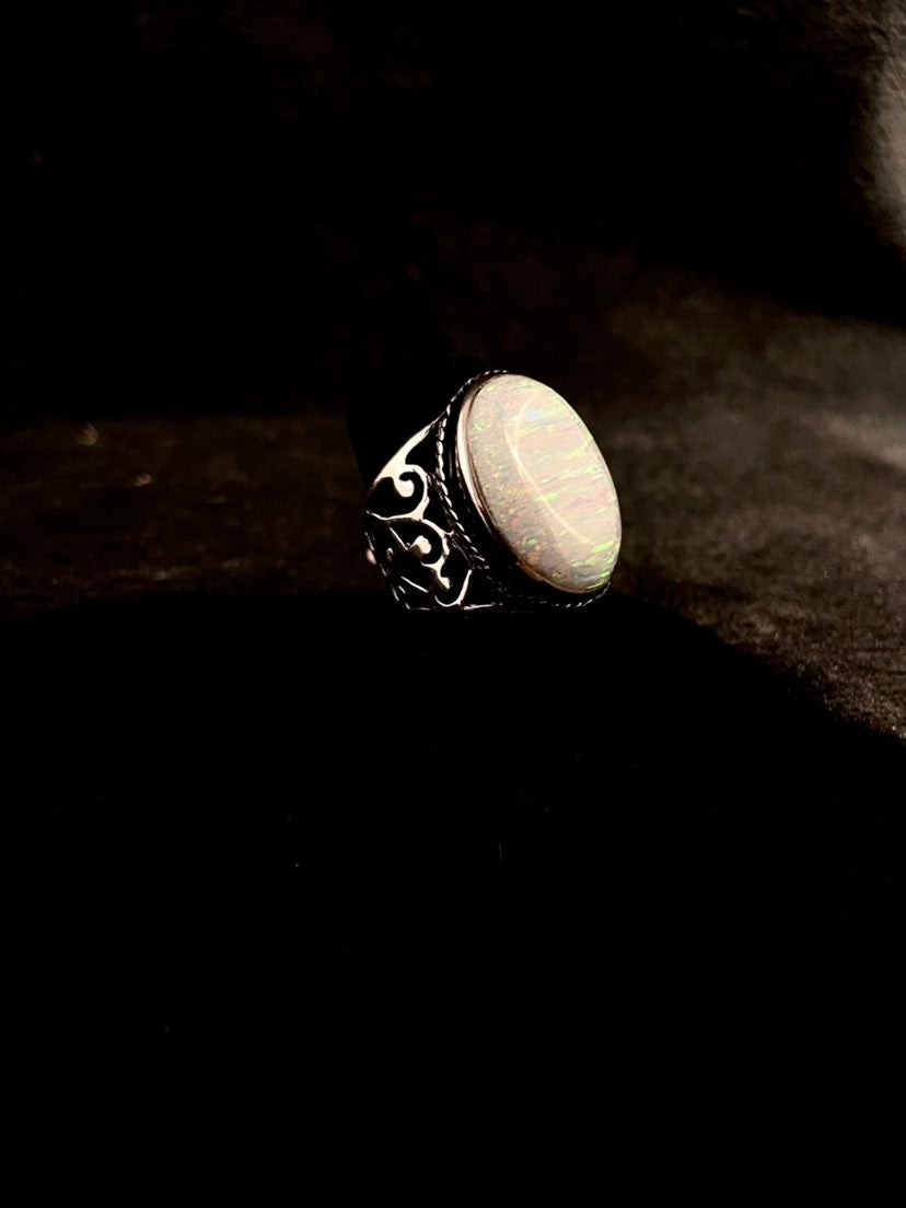 Pink opal and sterling silver ring