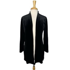 CHICOS DESIGN Black Velvet Long Line Open Cardigan Jacket Size Small (0) USA
