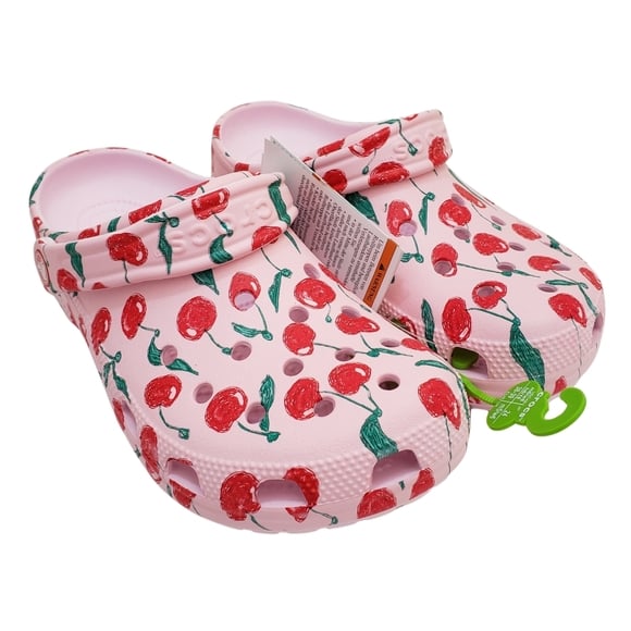 CROCS Women's Classic Fresh Fruits Cherry Printed Clog Size 8 Pink Milk NWT