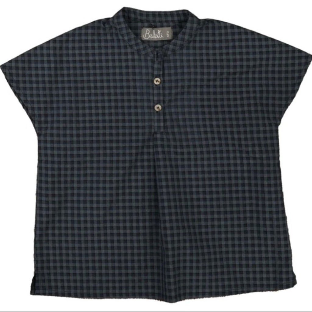 Noma | Navy Mini Houndstooth Side Button Shirt