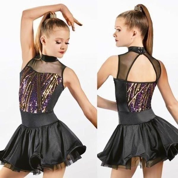 Weissman Dance costume dress black purple sequin Check Me Out 12418 child LC