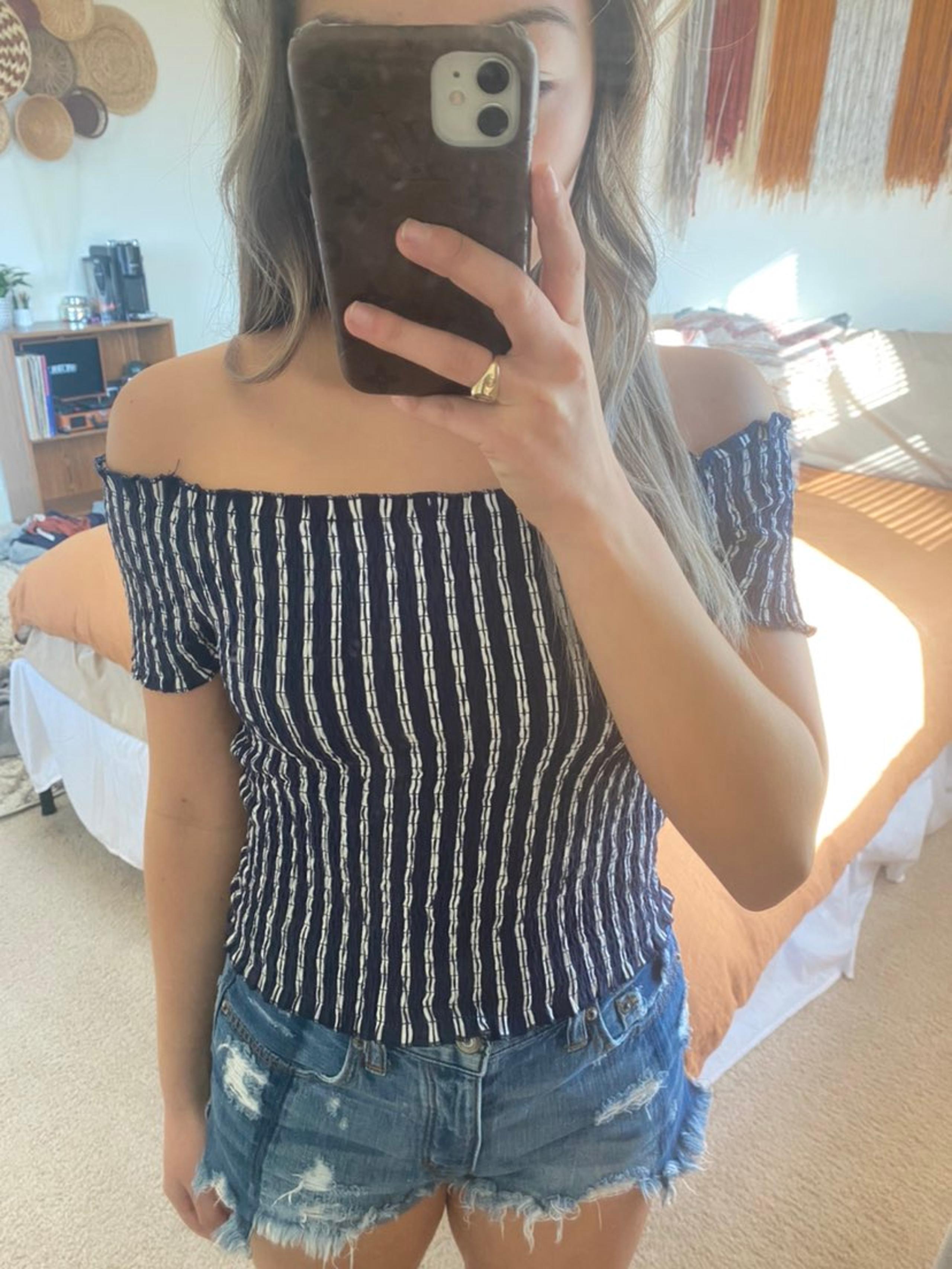 Striped off the shoulder smock/scrunched