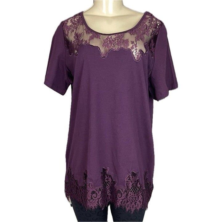 Roaman's 12 Purple Crew Lace Neckline Lace Hemline 100