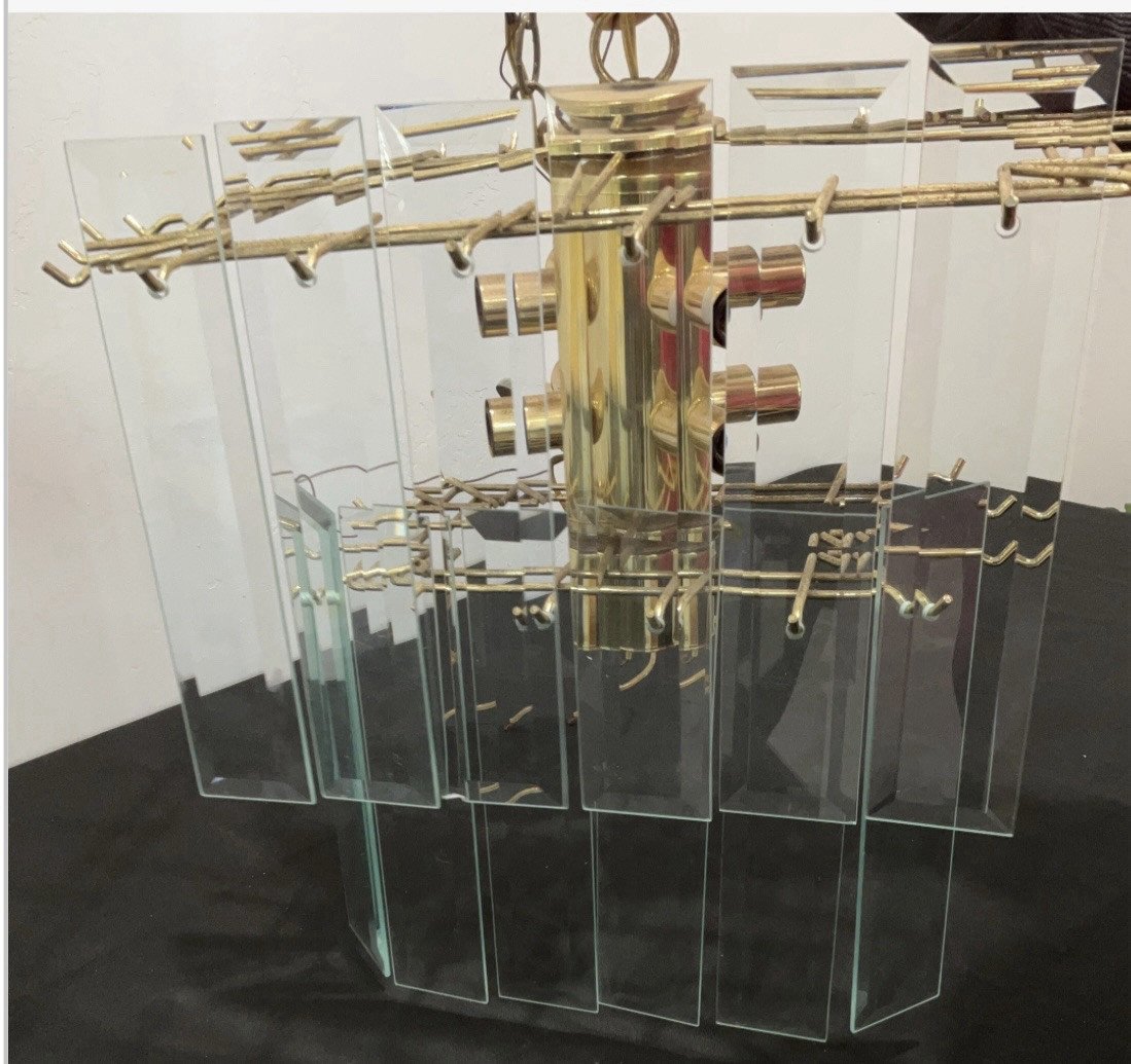 Ceiling mount chandelier Mid Century Style Gold Tone 40 Glass Piece 2 Tier READ