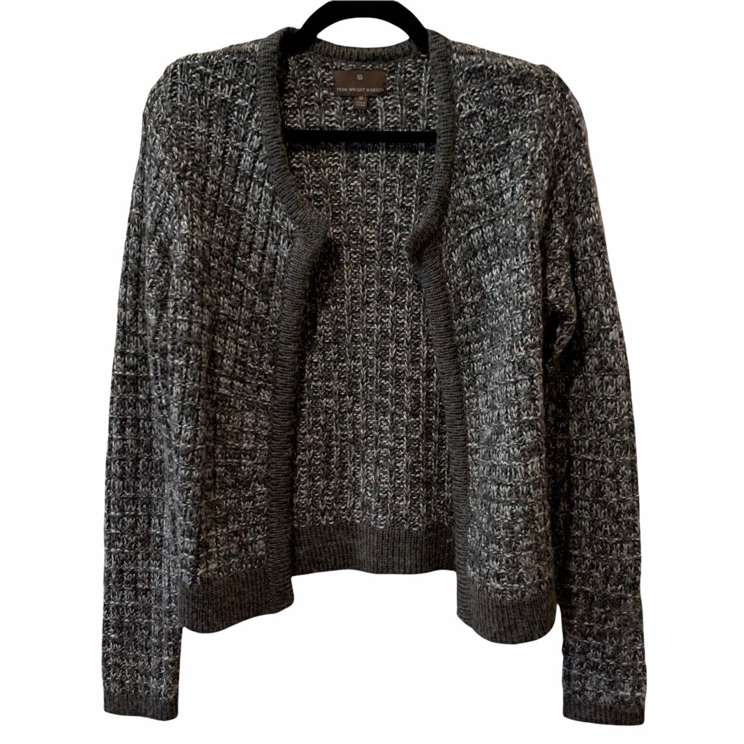Fenn Wright Manson Cardigan Sweater Womens Size Medium Gray Contrast Cuffs Wool