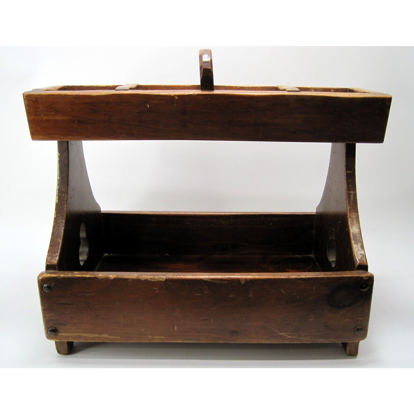 Antique American Primitive Wood Iron Carpenters Cobblers Tool Box Work Caddy