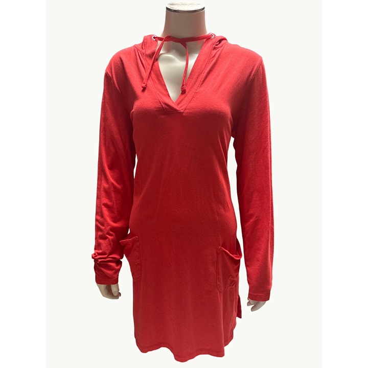 Coolibar Womens UPF 50+ Hooded Tunic Dress M Red Cotton Blend