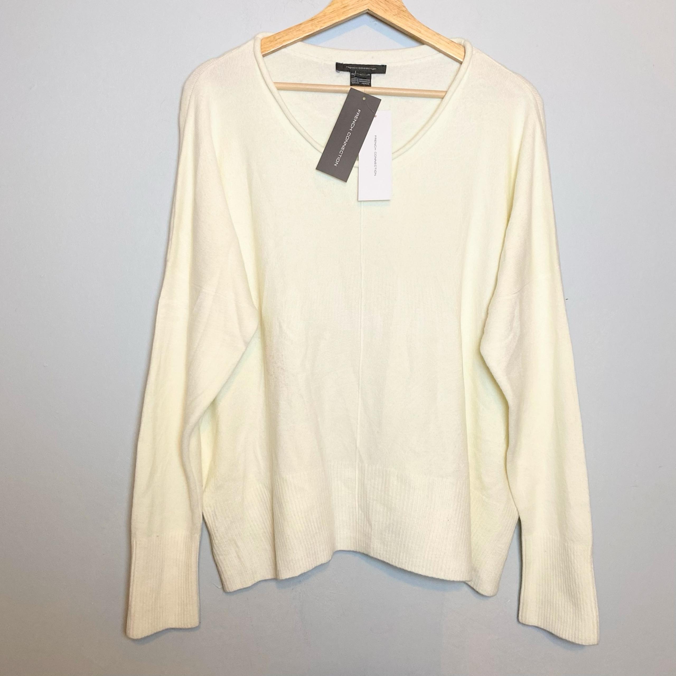 NWT French Connection Della Vhari Sweater Seam Front Winter White Sz L