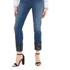Chico’s So Slimming Sequin Lace Cuff Blue Jean SZ 00 2 Petite Stretch 24” Inseam
