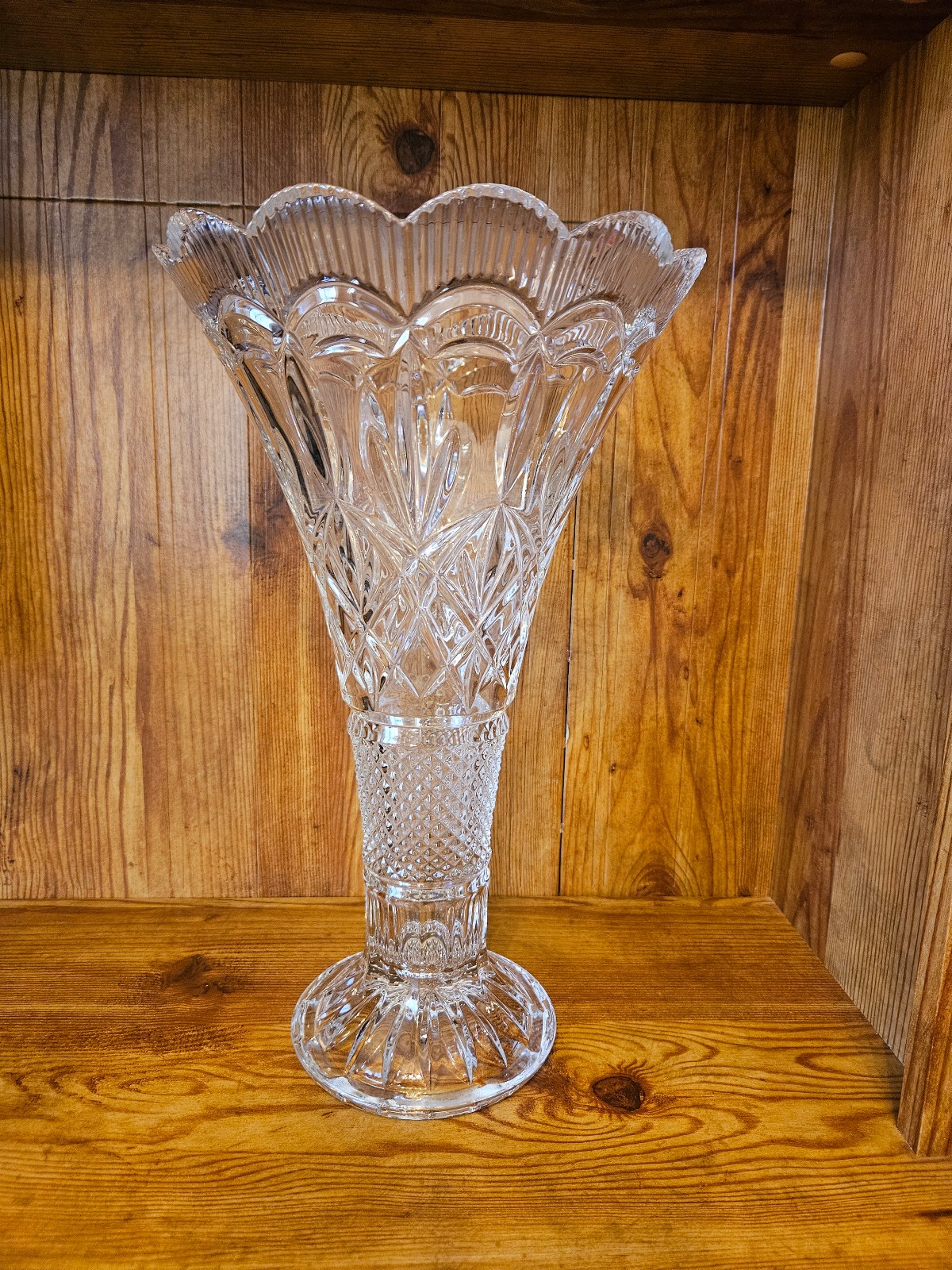 Vintage Shannon Cut Lead Crystal Designs of Ireland Floral Vase Large 14 Inch