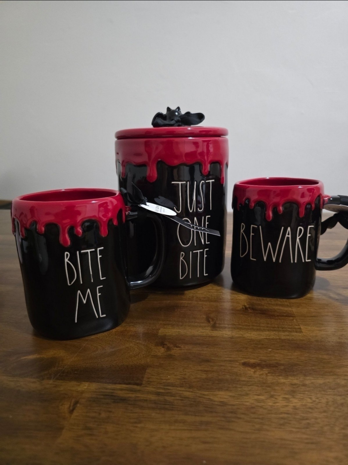 Rae Dunn Halloween mug set with cookie jar