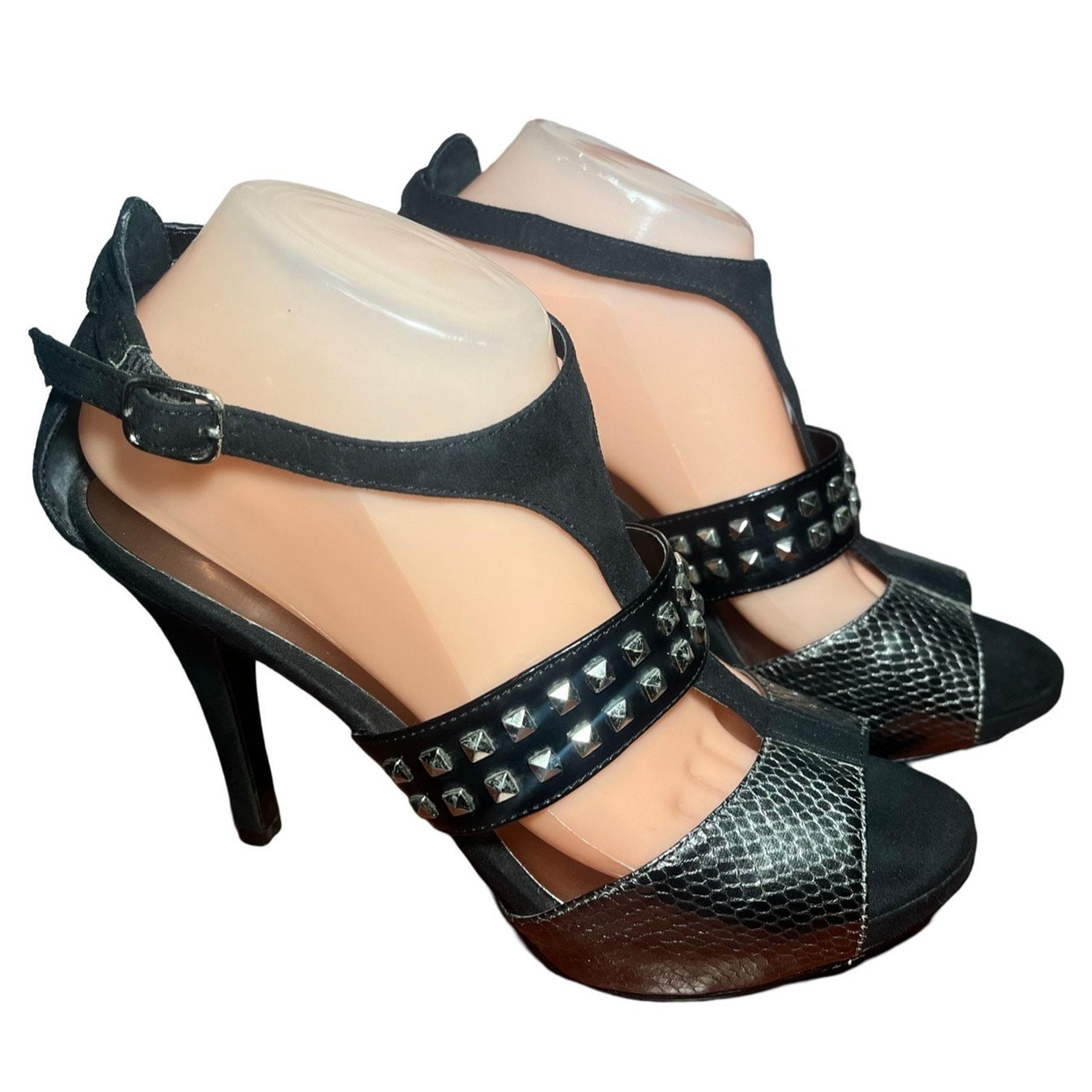 Carlos by Carlos Santana leather 4” heels 8.5 black & silver studded, snakeskin