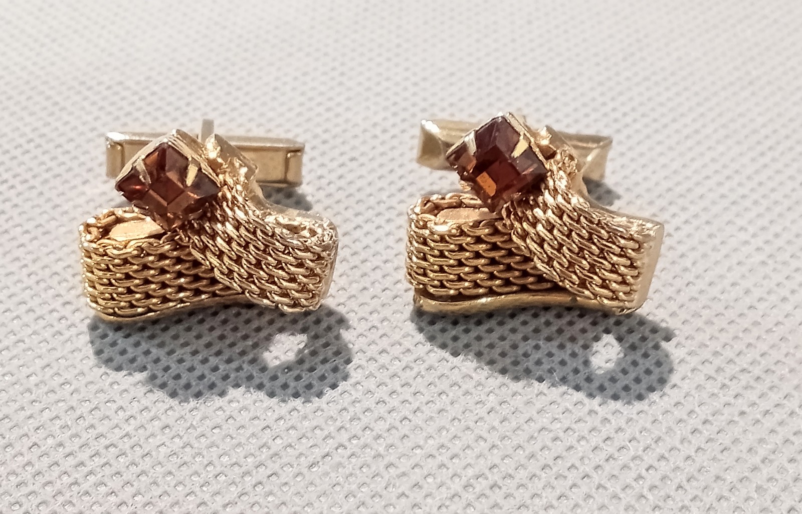 Mesh Loop Citrine SWANK Cuff Link Set Gold Tone