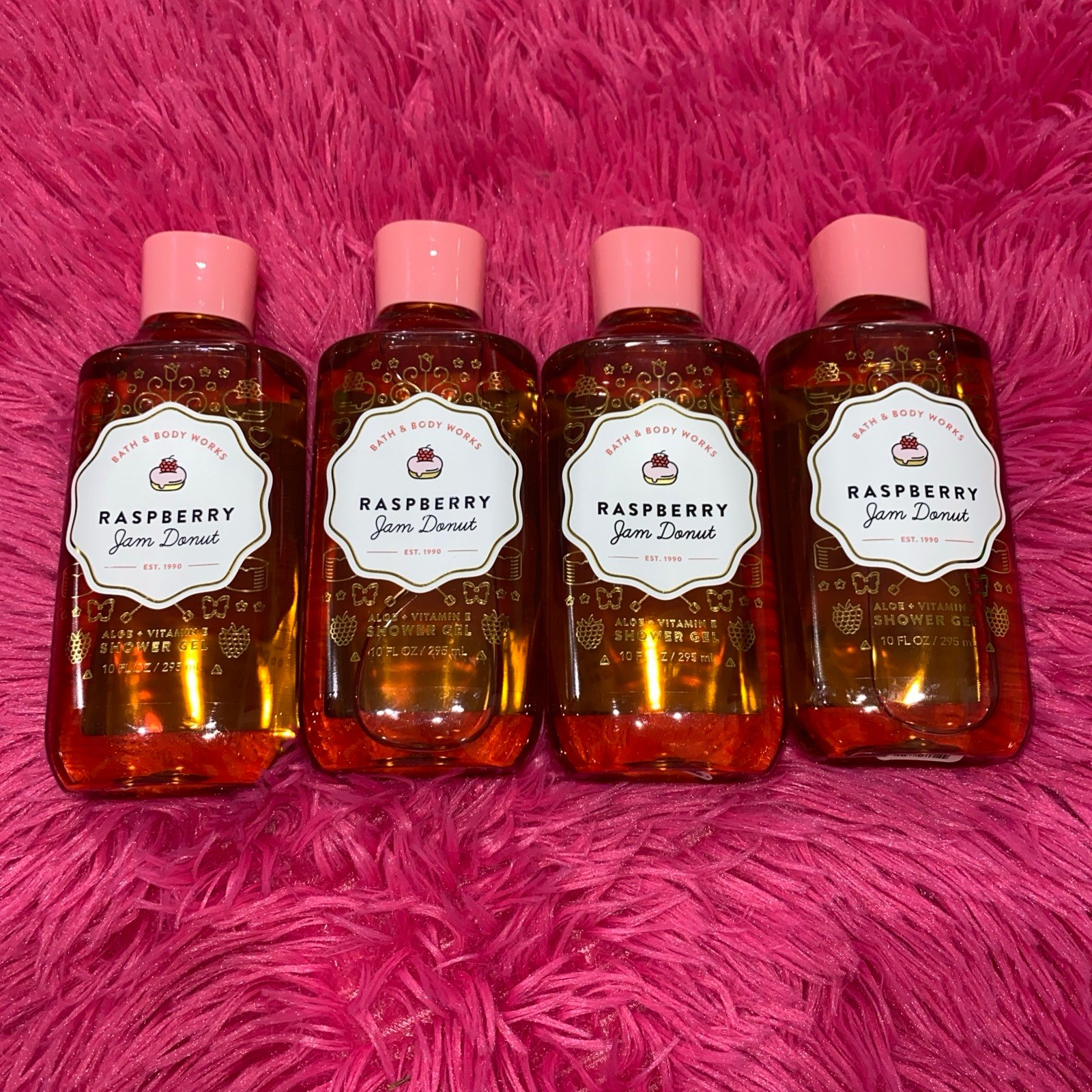 4x Bath & Body Works Raspberry Jam Donut Shower Gel 10 Oz