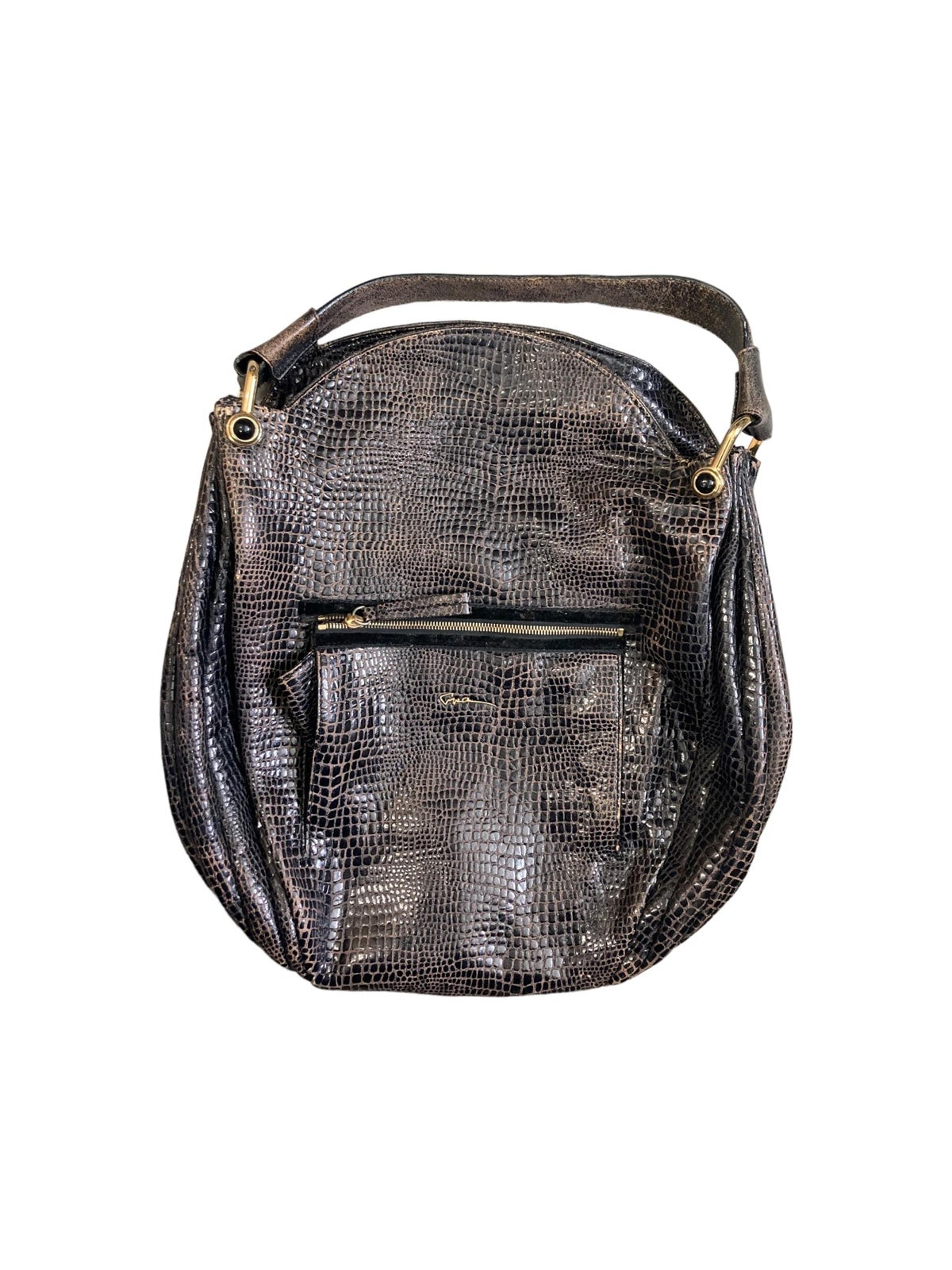 Giorgio Armani Black Leather Hobo Shoulder Bag Purse Made In Italy