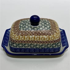 Boleslawiec Butter Dish Hand Made Poland Athena Pattern Multicolor Euro Style