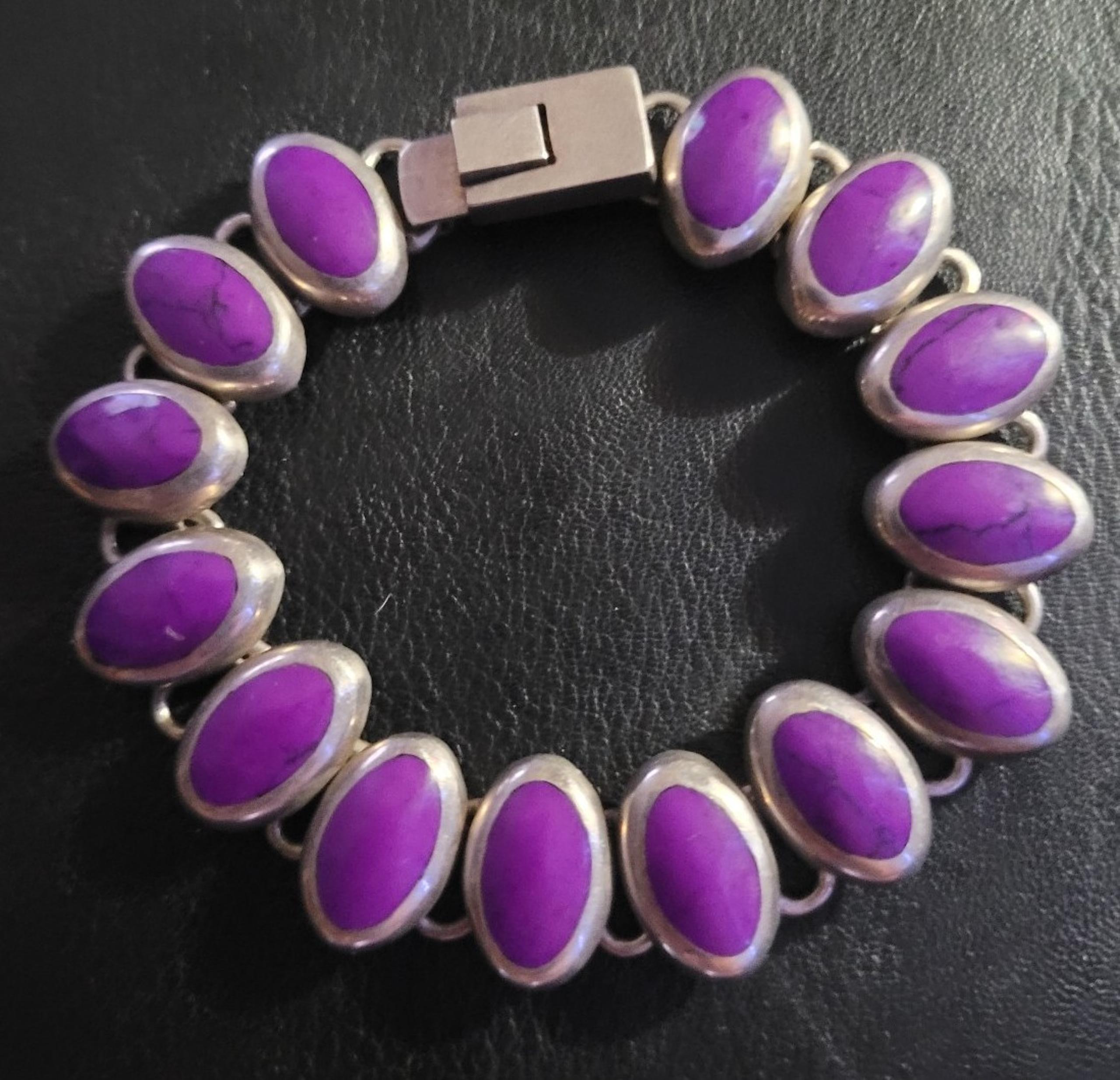 Taxco Mexico Vtg 950 RARE (14) Oval Sugalite Stone Men's Women's Heavy Bracelet