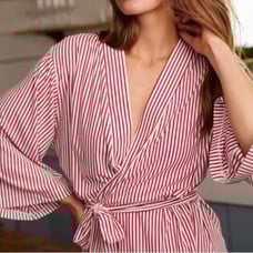 Lake Pajamas DreamModal Kimono Pajama Top in Red Stripe - Small
