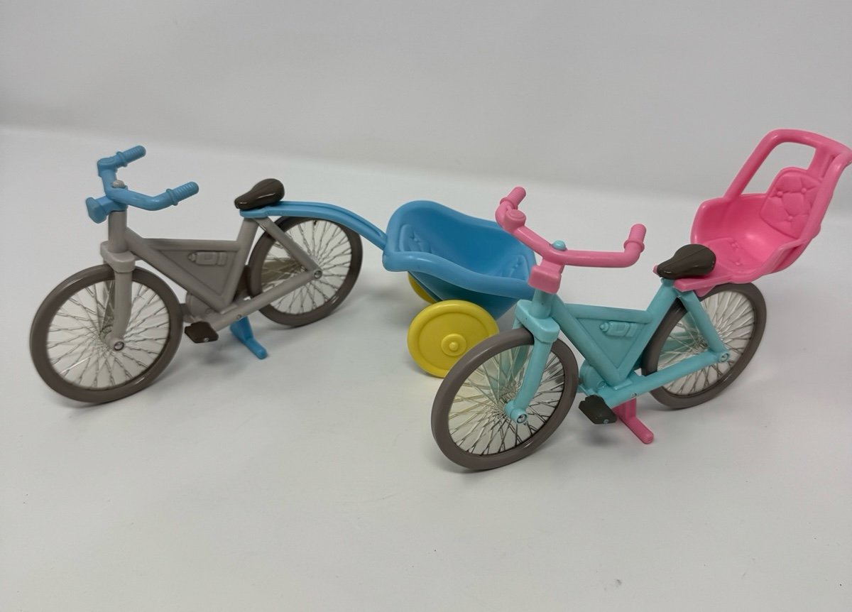 Fisher Price Loving Family Biking Fun Set 2 Bikes Infant Wagon & Seat Attachment