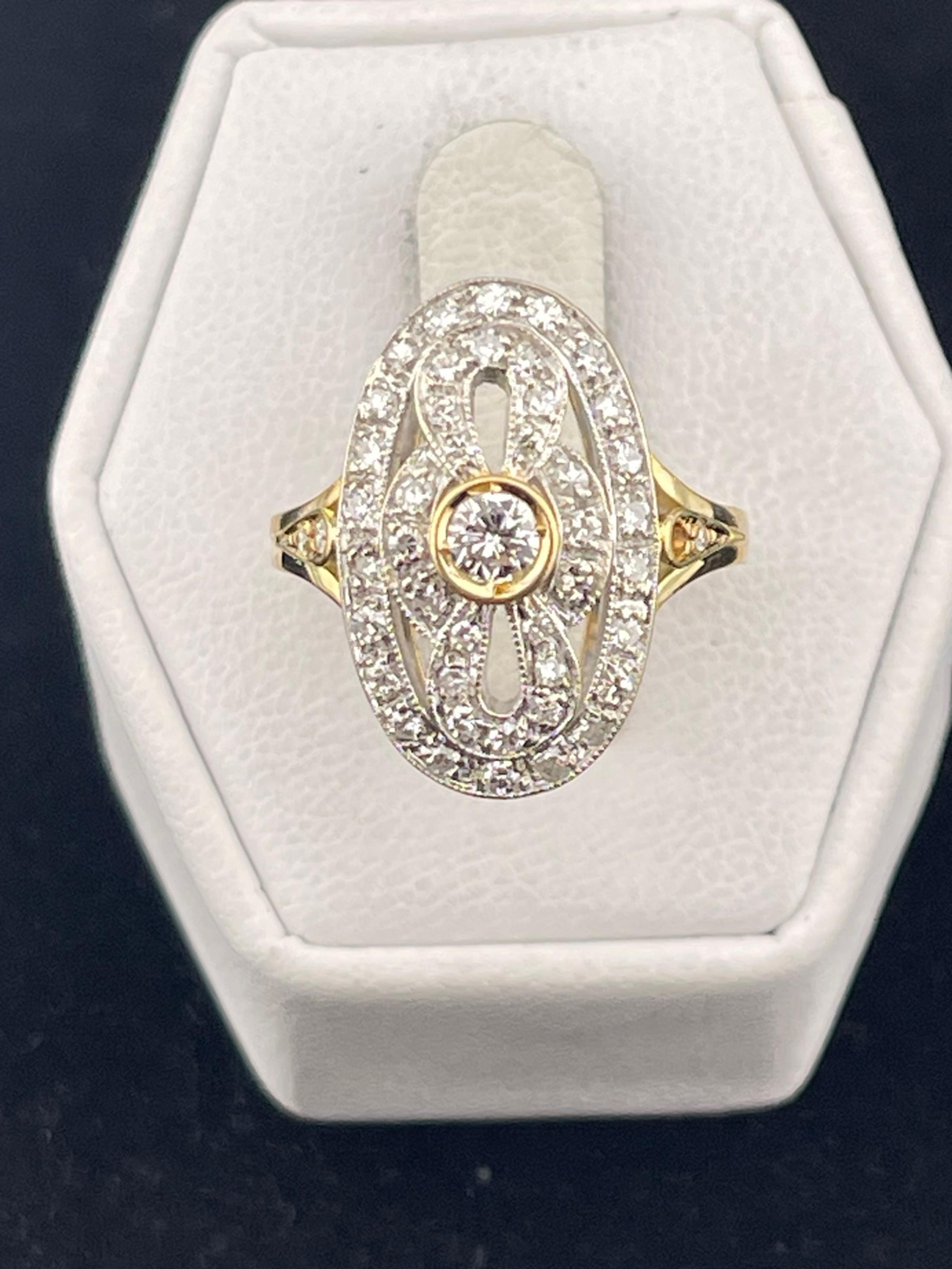 Vintage 3/4 carat tdw diamond statement, ring 18 karat, yellow and white gold