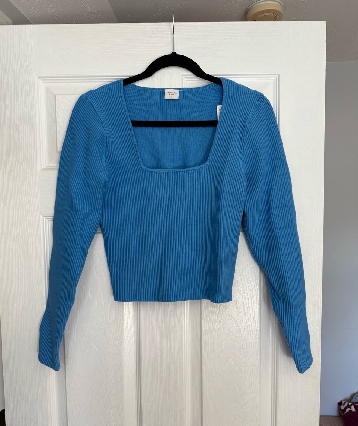 NWT Abercombie & Fitch Blue Ribbed Square Neckline Long-sleeve Sweater