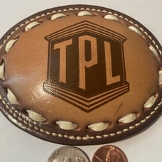 Vintage Metal Belt Buckle, Leather, TPL, 4 x 3\