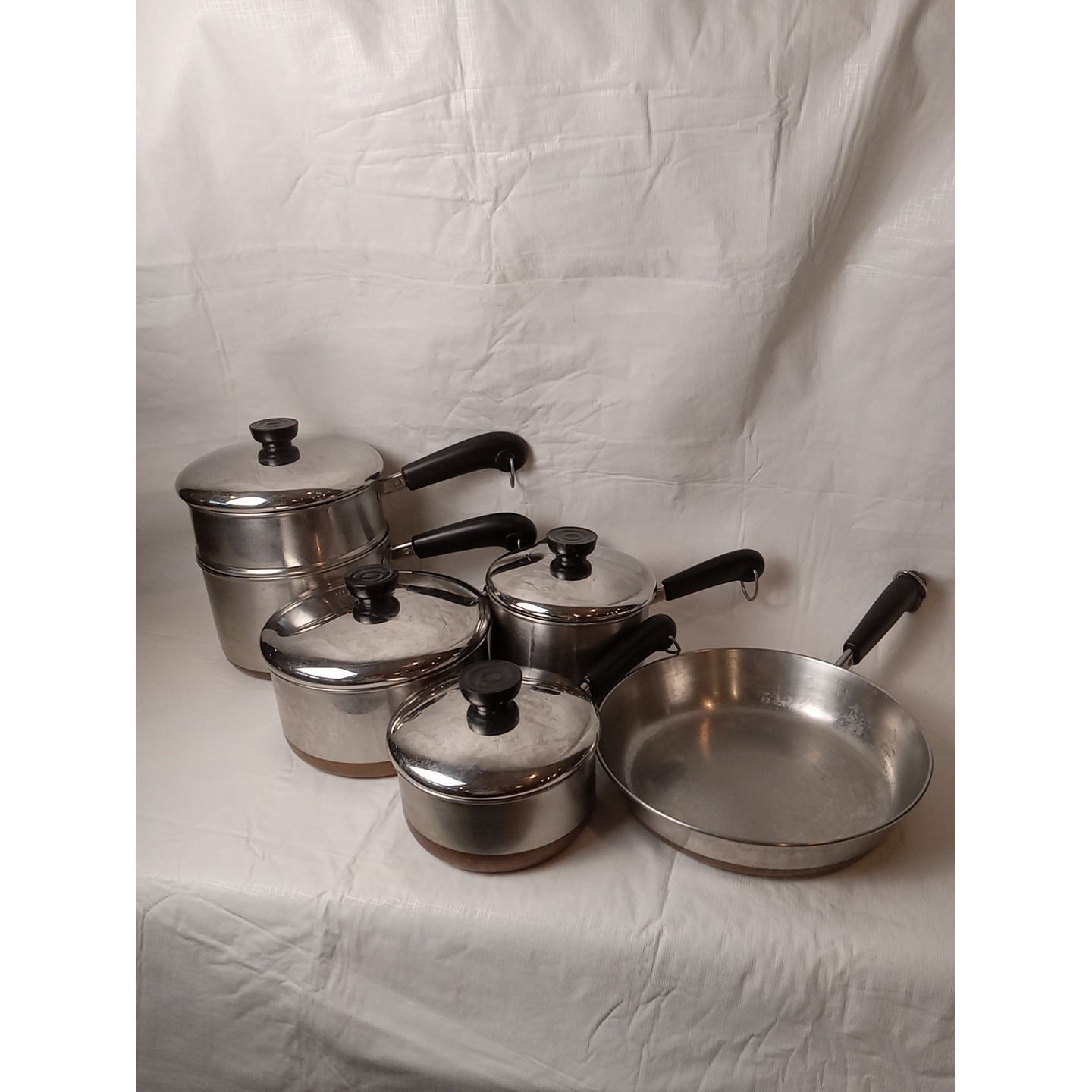 Revere Ware 1801 Copper Bottom Pots, Pans & Lids Vintage Lot Of 10Pcs A24