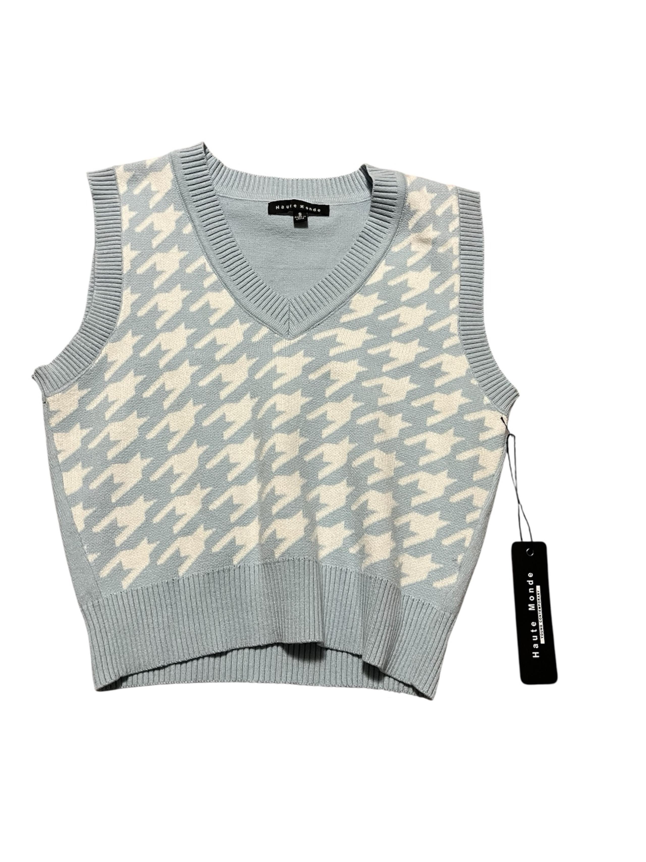 NWT Haute Monde Light Blue Houndstooth V-Neck Sweater Vest Size Small