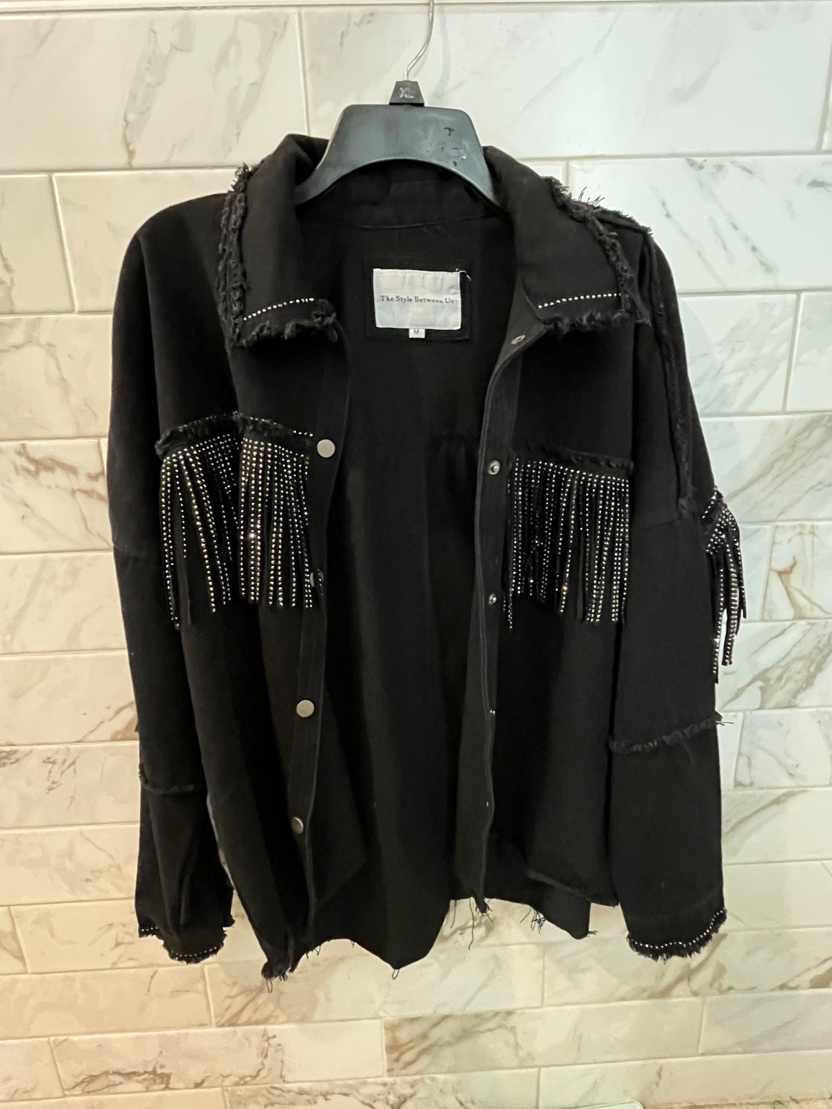 Western Black Rhinestone fringe jean jacket