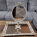 Exquisite Antique 2 Pc Vanity Set Mirror Tray & Cast Iron Swivel Standing Mirror