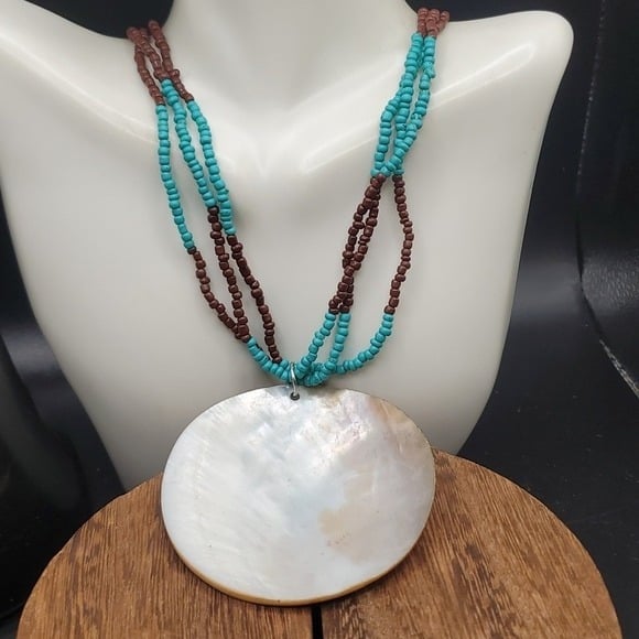 N2924 brilliant large disc mother of pearl shell seed beaded elegant necklace