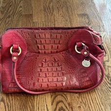 BRAHMIN Crocodile Leather Satchel Shoulder Bag Cross Body Purse Burgundy