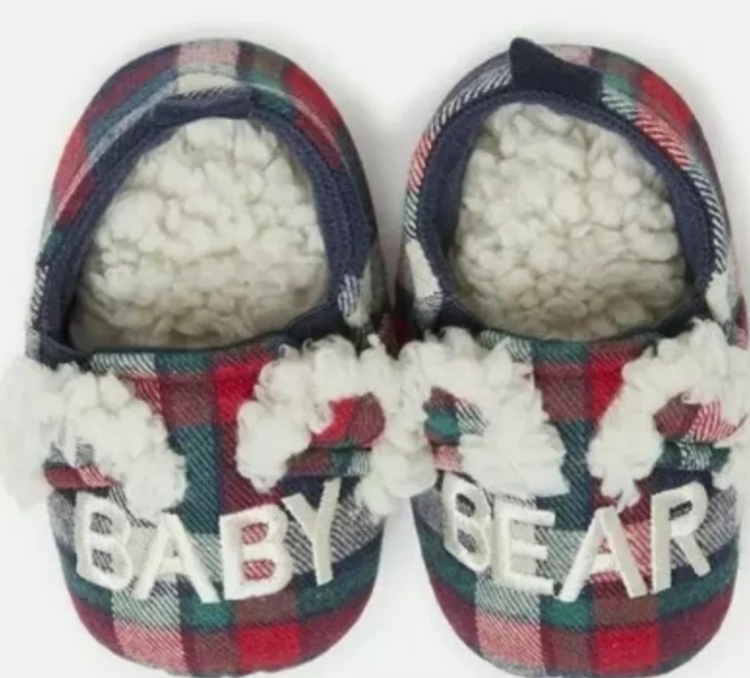 Dearfoams Baby Bear Christmas Holiday Family Slippers Size  5/6 NWT