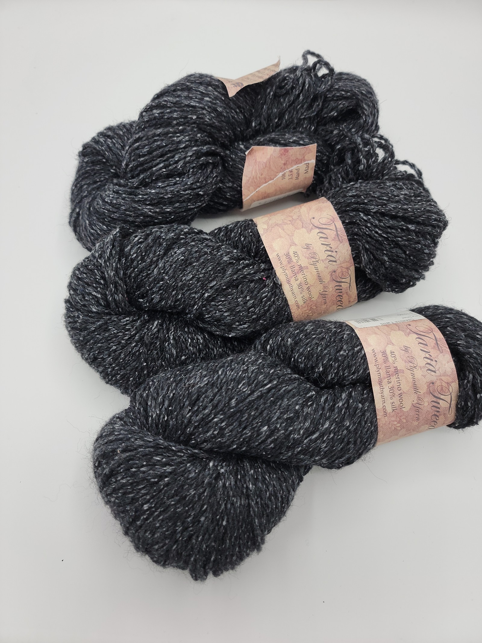 Plymouth Yarns Taria Tweed Merino Silk lot of 3 NEW in Black Charcoal