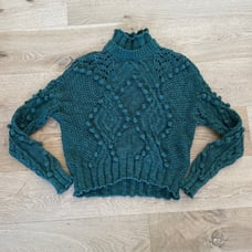 Lovers + Friends - Daybreak Cable Knit Pom Pom Sweater in Green