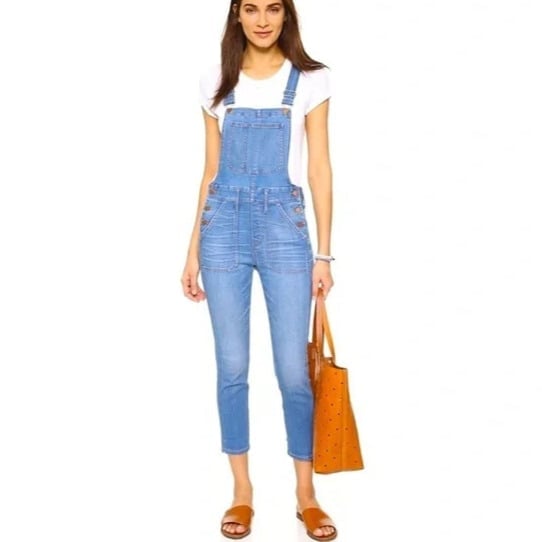 Madewell Denim Jeans Cropped Overalls Hewitt F1631 Size Medium EUC