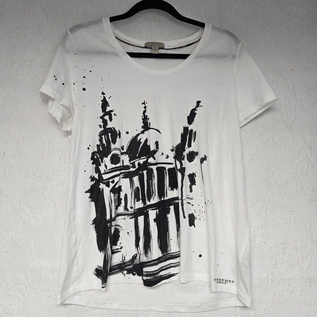 Burberry Brit Luxury White Graphic Summer Shirt Women XL St Pauls Cathedral