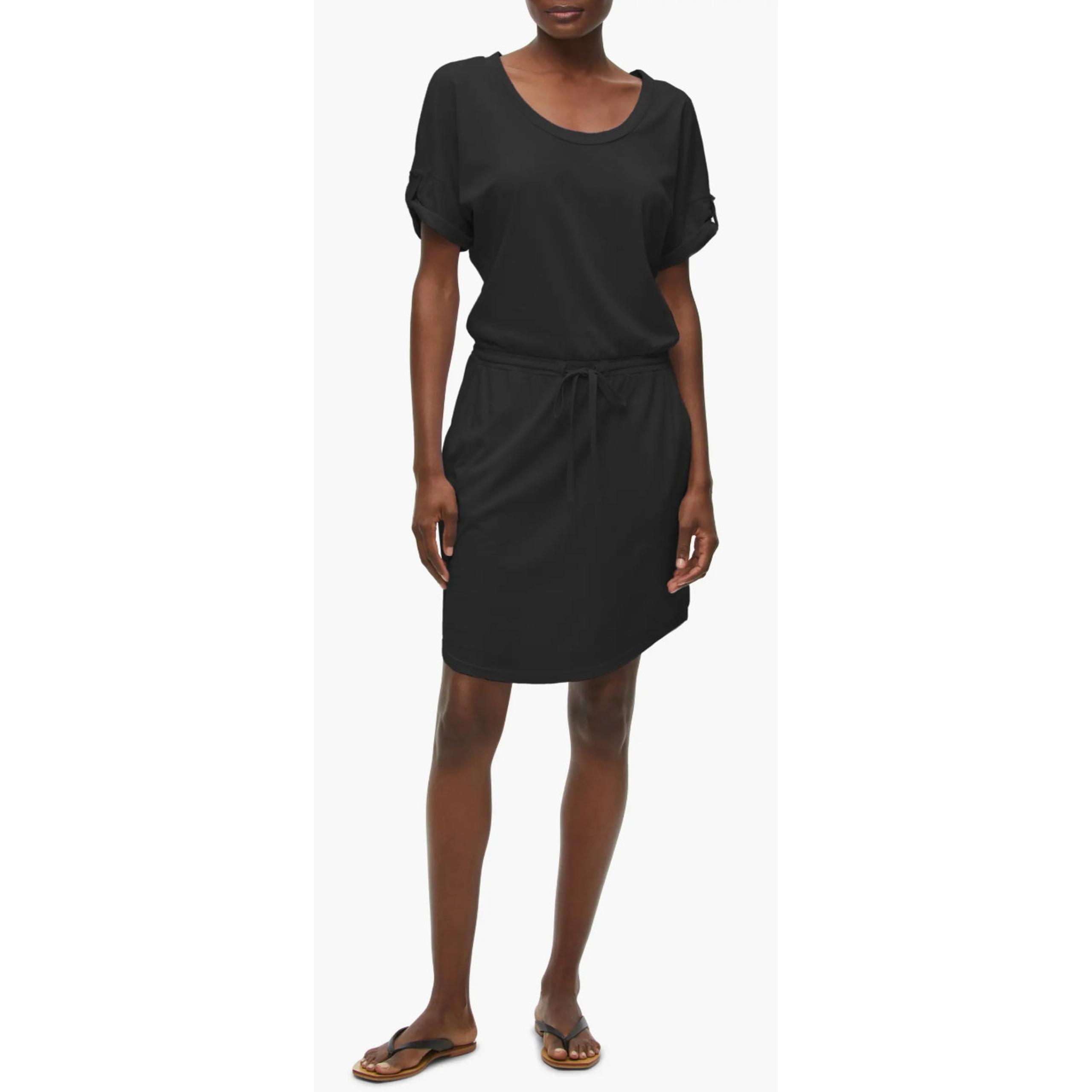 Michael Stars Valerie Roll-Tab Tie Waist T-Shirt Dress Knee Length Black Size M