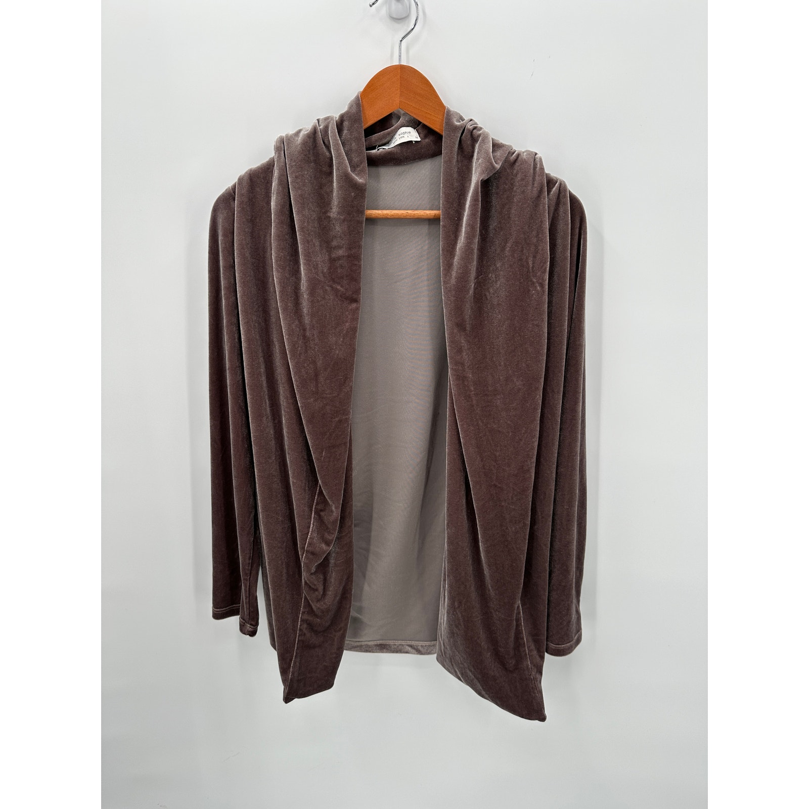 LOLA & SOPHIE Brown Velvet Draped Open Cardigan // M