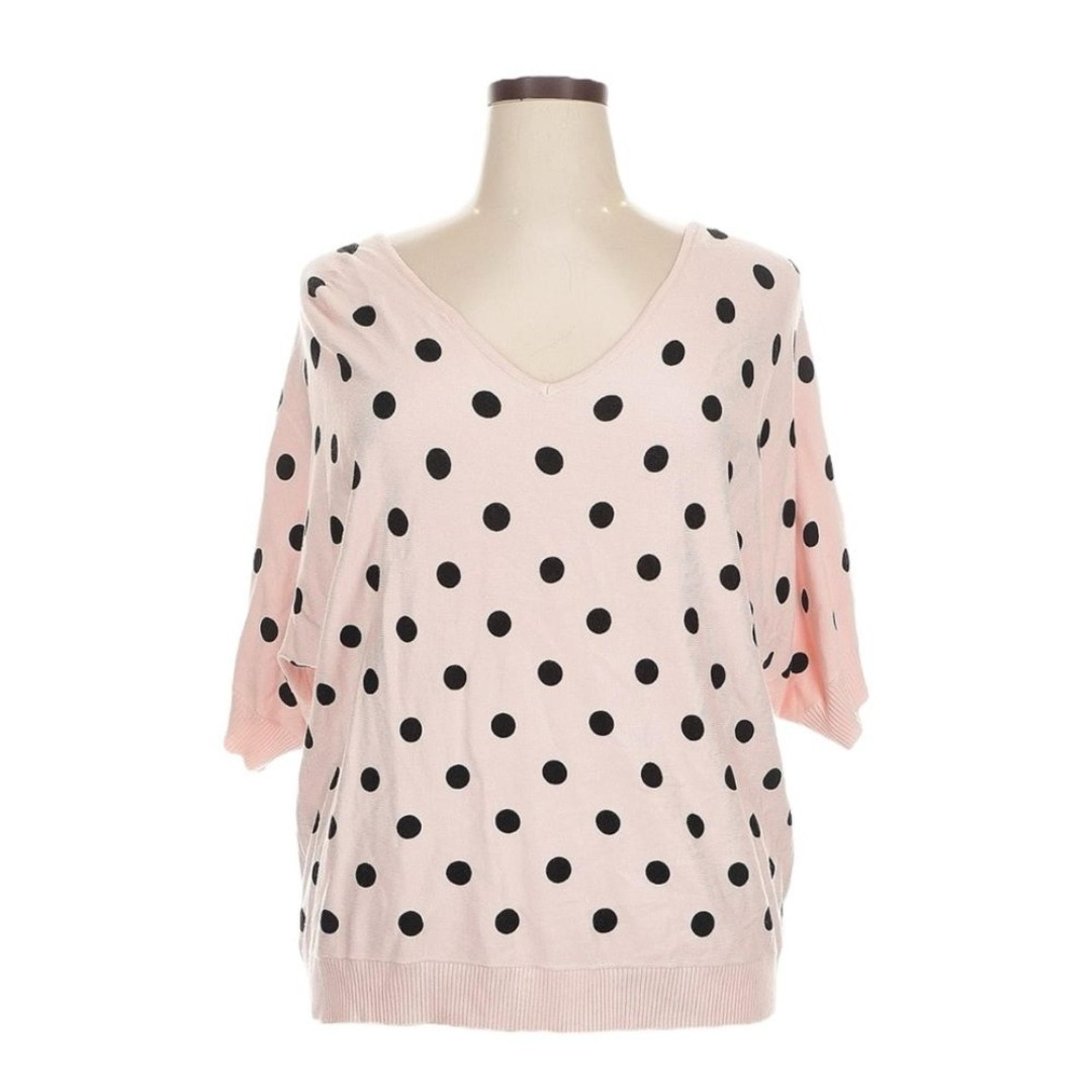 Premise Pullover Sweater 1X NWT Pink Polka Dot V-Neck Dolman Sleeve Stretchy