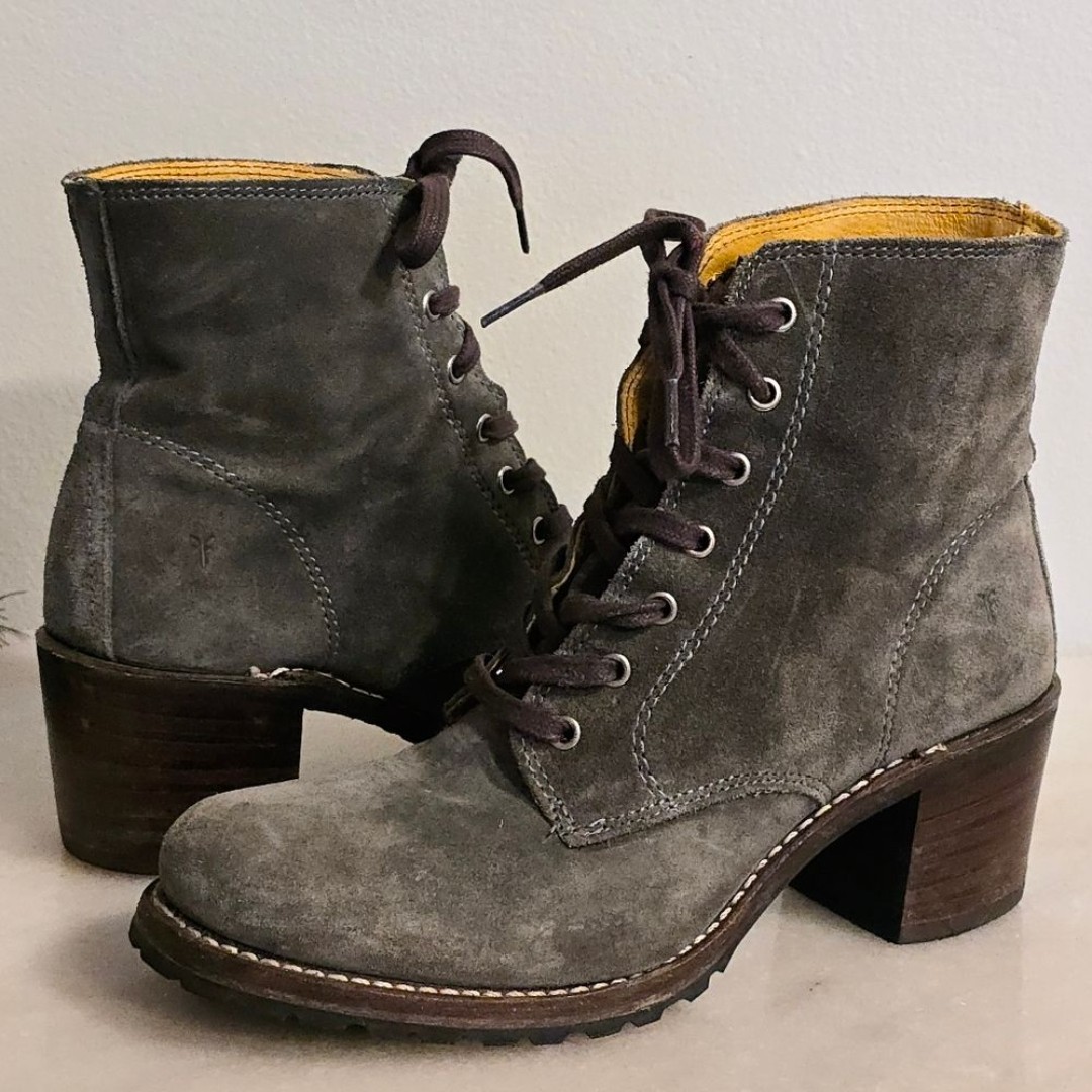 Frye Sabrina 6G Gray Lace Up Combat Boots size 8.5