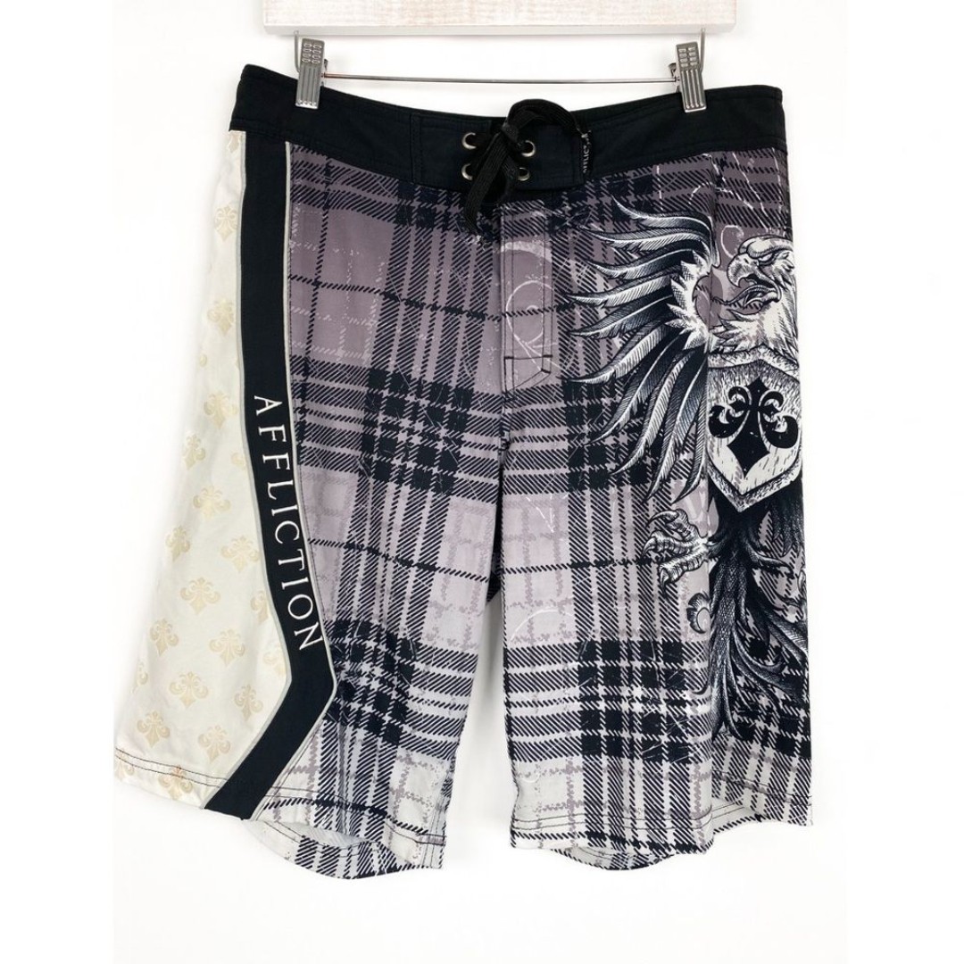 Affliction Men's Cross Board Shorts 3 Swim Drawstring Rockabikly Y2K Grunge